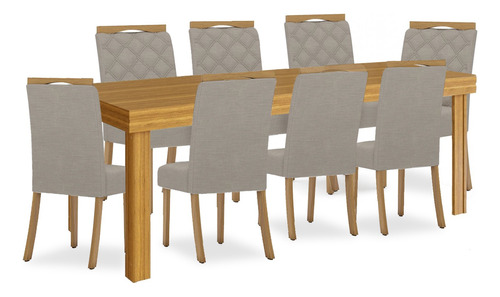 Juego De Comedor  8 Sillas Tapizadas Mesa Madera Maciza 