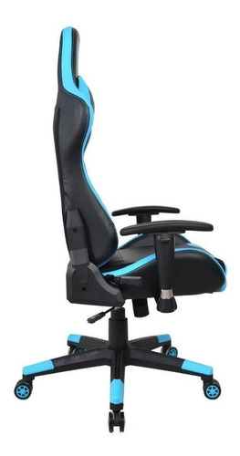 Imagen 3 de 4 de Silla de escritorio Njoytech Stratos gamer ergonómica negra y azul con tapizado de cuero sintético
