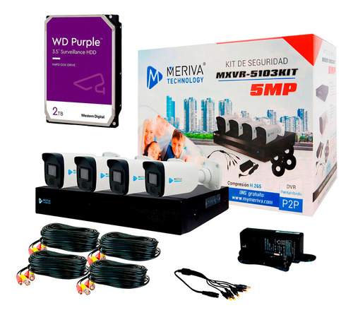 Kit Cctv 4 Cámaras 5mp y Dvr Con Disco Duro 2tb Mxvr-5103kit