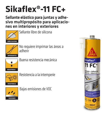 Imagen 2 de 9 de Sikaflex 11fc Sellante Y Adhesivo Poliuretano Colores 300ml