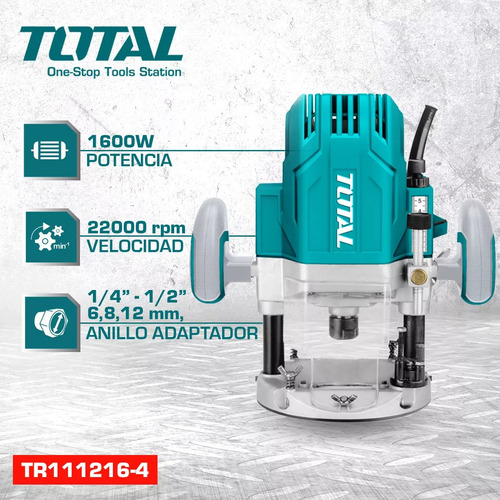 Imagen 7 de 7 de Fresadora Router Tupi Rebajador Total 1600w Profesional Total Tr111216