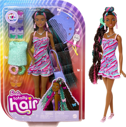 Barbie Muñeca Totally Hair, Temática De Mariposa Con Cabe.