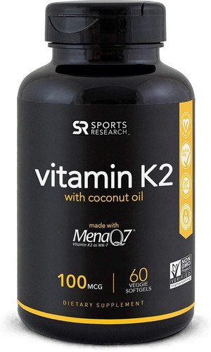 Vitamina K2 Mk-7 Aceite De Coco Organico 100 Mcg 60 Capsulas