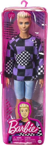 Muñeca Barbie Fashionista Ken Con Sudadera Morada A Cuadros