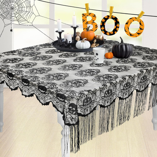 Mantel De Halloween, Mantel De Tela De Encaje De Calavera Co