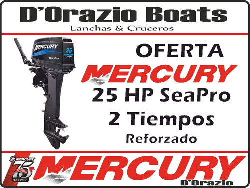 Imagen 1 de 15 de Motor Fuera De Borda Mercury 25 Hp 2 Tiempos Sea Pro Dorazio