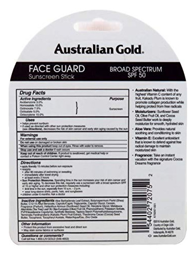 Australia Spf 50 Cara Protectora Palo 0,6 Onzas 17 Ml Paquet