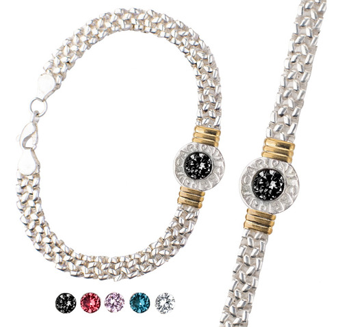 Pulsera Plata Y Oro Mujer Cubic Y Onix - Payasón Regalo