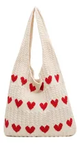 Comprar Bolso De Hombro Tejido Con Estampado De Corazones, Bolsas De Amor De Punto Estético Y2k, Lindo Bolso Hobo Para Mujer, Bolsa De Mano De Gran Capacidad