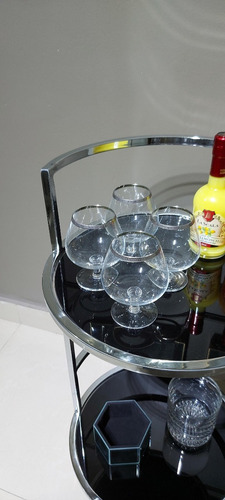 Imagen 10 de 10 de Carrito Bar Ruedas 40x80 Elegante Diseño Cromado Vidrio