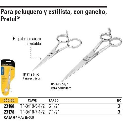 Imagen 2 de 4 de Tijera Estilista C/gancho Pretul 23168