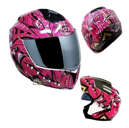 Casco Abatible Motociclista Mujer Rosa Kov Alebrije Dot Fz 