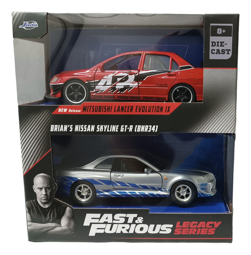 Fast & Furious Escala 1:32, Mitsubishi Lancer - Nissan Skyli