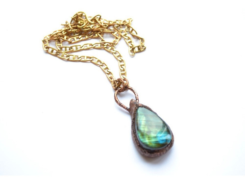 Imagen 3 de 4 de Collar Piedra Labradorita, Cadena Bronce, Joyeria, Cod1