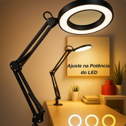 Luminaria Lupa Estética Thevisionaries Ring Light Articulada Mesa Bancada Garra Aumento 5X Lash Designer Esteticista Manicure Extensionista Cílios Iluminação Técnico Eletrônica Maquiadora Relojoeiro