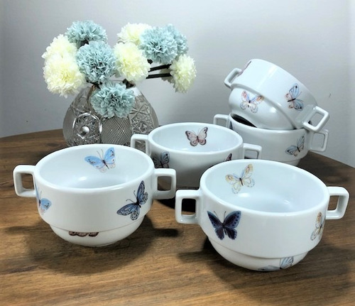 Kit 6 Bowls / Tigelas Porcelana Decor Borboletas