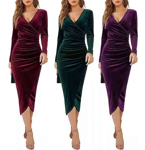 Imagen 5 de 5 de Vestido De Fiesta De Escote En V, Manga Larga Para Mujer