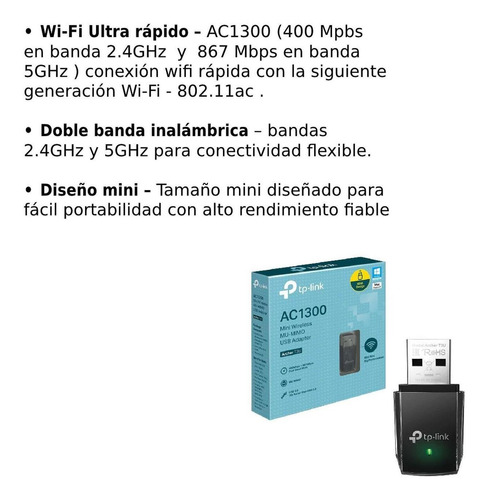 Imagen 4 de 6 de Combo De 2 Mini Adaptadores De Red Tp-link Usb Archer T3u Wi