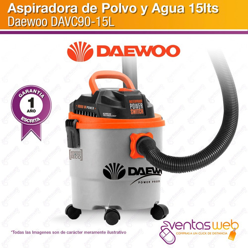 Imagen 2 de 4 de Aspiradora Hogar Daewoo Polvo Agua Tacho 15 Lts Incluye Acc