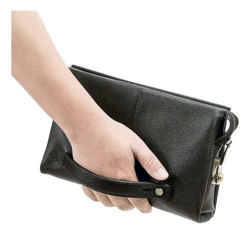 Bolso De Mano Hombre Piel Auténtica Con Cierre De Contraseña