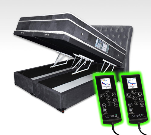 Cama Box Baú Queen D45 2 Controles Massagem Cromo Cor Cinza/Grafite