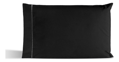 Capa Protetora Para Travesseiro Avulsa Algodão Fronha Macia Preto Lisa Com Detalhe Ponto Palito