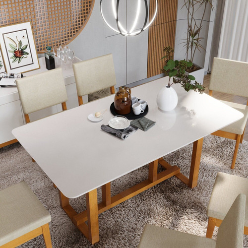 Conjunto Mesa Filadélfia Com Vidro 6 Cadeiras Miami Tecido