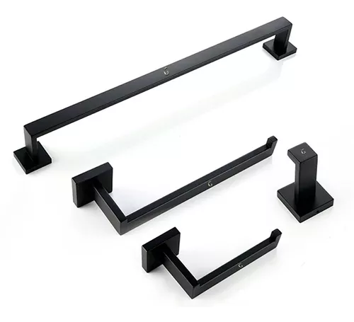 Juego de accesorios de baño negro de 4 piezas, toallero, juego de toal -  VIRTUAL MUEBLES