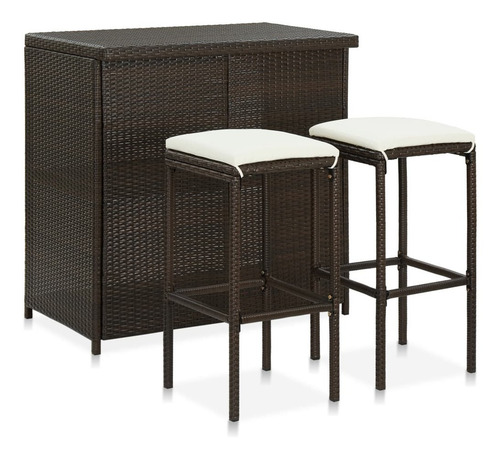 Juego De Bar De 3 Piezas Poly Rattan Brown