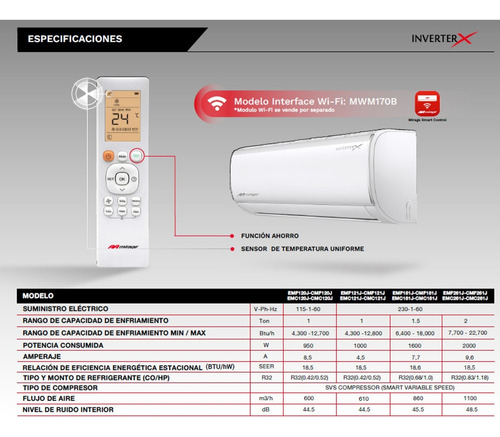 Minisplit Inverter X R32 Mirage 1 Ton 110v Frio 18.5 Seer