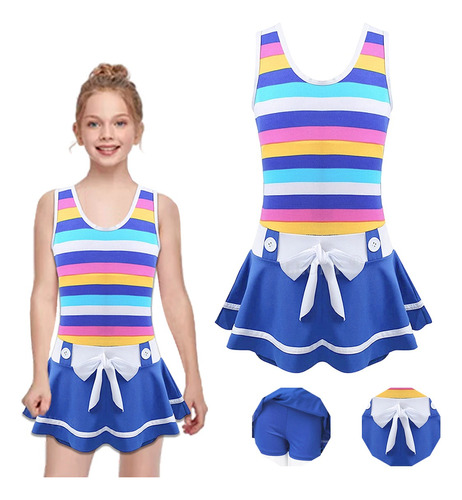 Traje De Baño Completo Manga Corta Para Niñas, Ropa De Playa