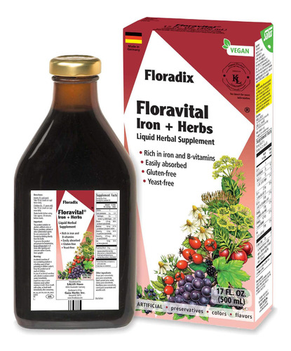 Floradix, Floravital Iron & Herbs Suplemento Liquido Vegano