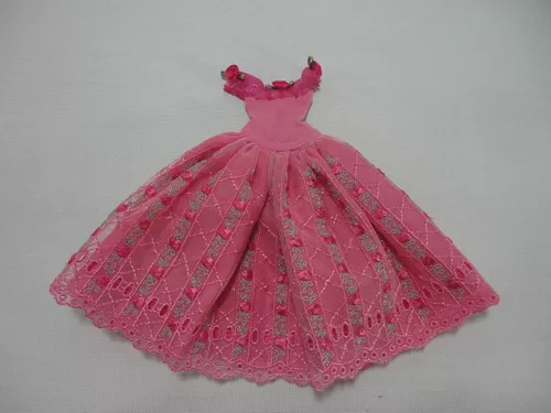 Roupas De Boneca Antiga - Vestido Rosa Luxuoso