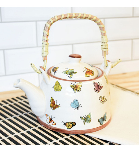 Tetera Porcelana China, 900c.c, Diseño Mariposas - 11835