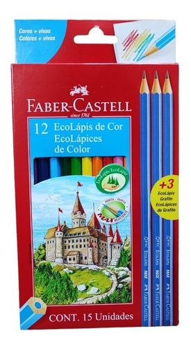 Lapices De Colores Faber Castell X 12 Largos + 3 Grafitos