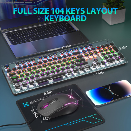 Conjunto De Teclado E Mouse Typewriter Mechanical Gaming Tai