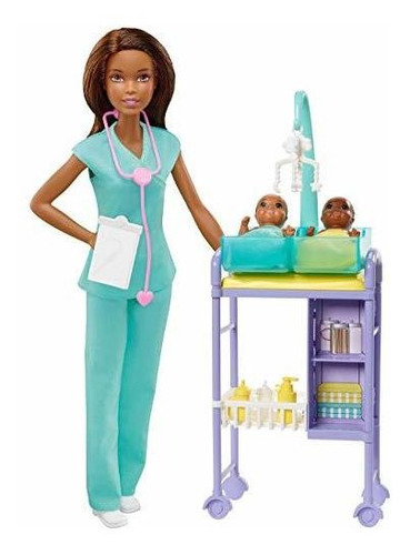 Barbie Baby Doctor Playset Con Muñeca Morena, 2 Muñecas In