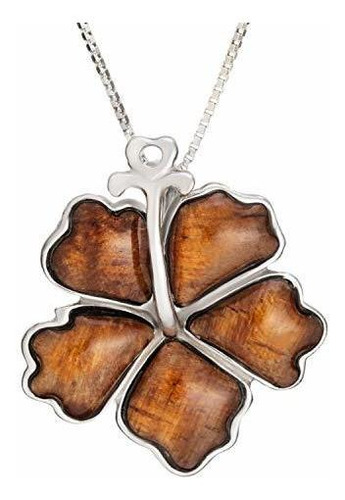 Collar - Sterling Silver Koa Wood Hibiscus Flower Necklace P