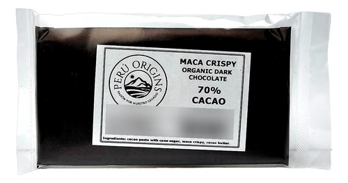 Barra De Chocolate Maca Crispy - 70 % Cacao Orgánico - 80 Gr