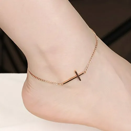 Pulsera De Tobillo De Cruz De Acero Inoxidable Clásica