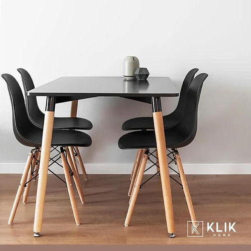 Comedor Mesa 120x80 Rectangular Negra + 6 Sillas De Comedor