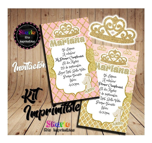Kit Imprimible Princesa Gold Rosa Y Dorado Pdf Personalizado