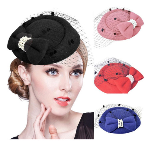 Gorro Bowknot Veil Fascinator Hair Pillbox Para Mujer, Sombr