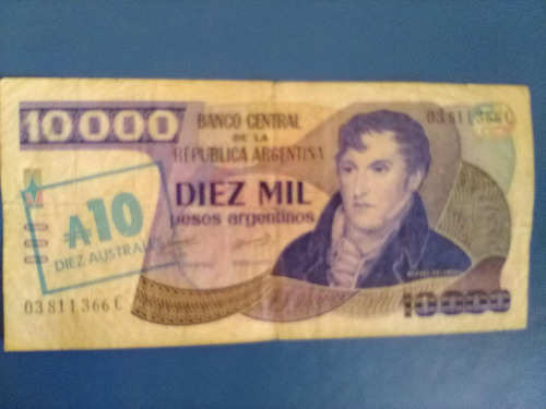 Billetes Antiguos Argentina 10000 Pesos Trans A 10 Australes