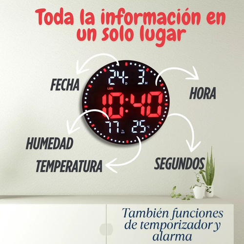 Reloj Pared Digital Led Redondo Moderno Con Control Remoto