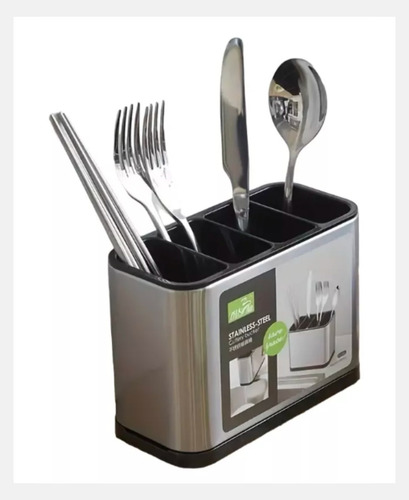 Escurridor De Cubiertos Organizador De Utensilios Acero+pp Plateado