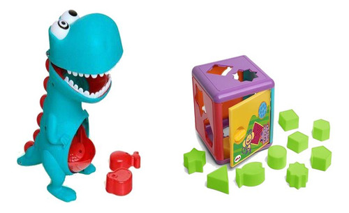 Kit 01 Boneco Dino Papa Tudo + 01 Cubo De Encaixes - Elka