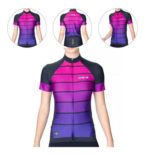 Camisa Dx3 Feminina Fast 05 Preta E Rosa Ciclismo 21