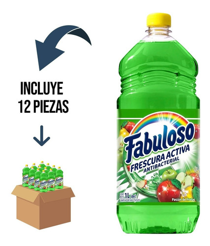12 Pz Fabuloso Limpiador/frescura Activa Pasión De Frutas 1l