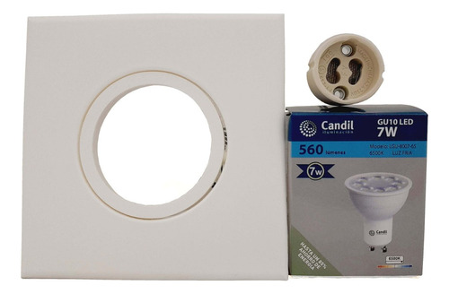 Spot Embutir Pvc Cuadrado Blanco + Dicroica 7w 35° Fría 